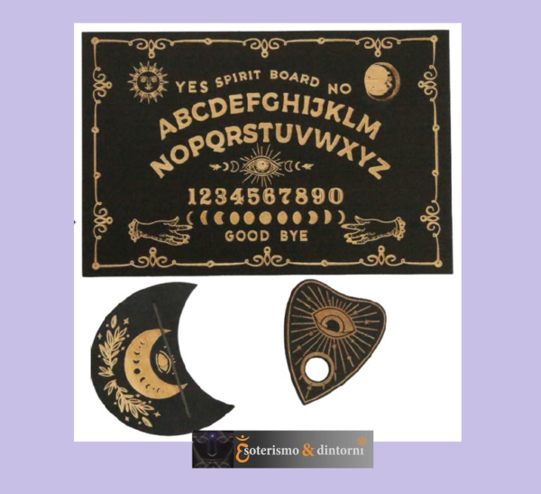 Tavola Ouija in legno con planchette